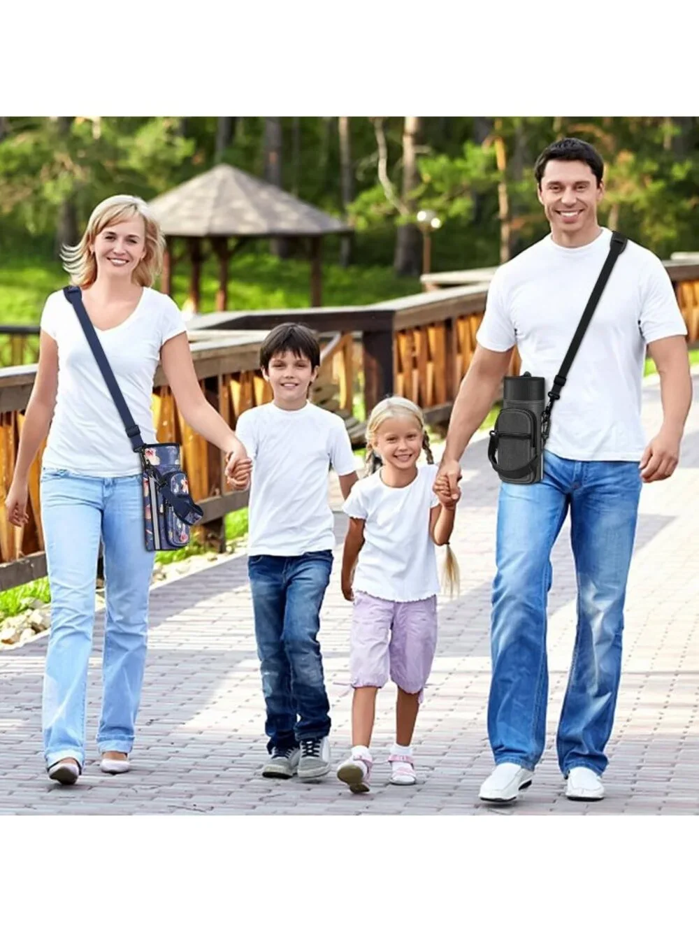 Adjustable Water Bottle Carrier Sling Bag with Pockets for Hiking & Travel